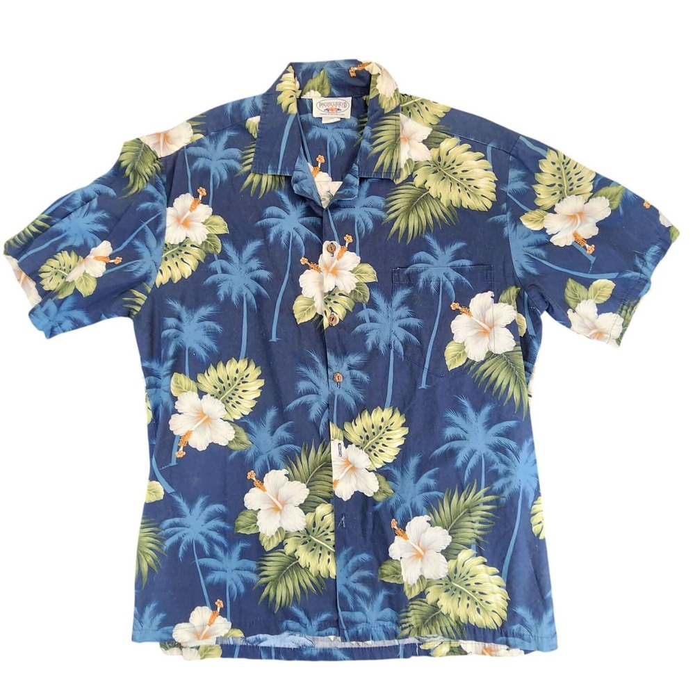 Pacific‎ Legend Apparel Shirt Men L Blue Tropical Floral Hawaiian Made USA READ